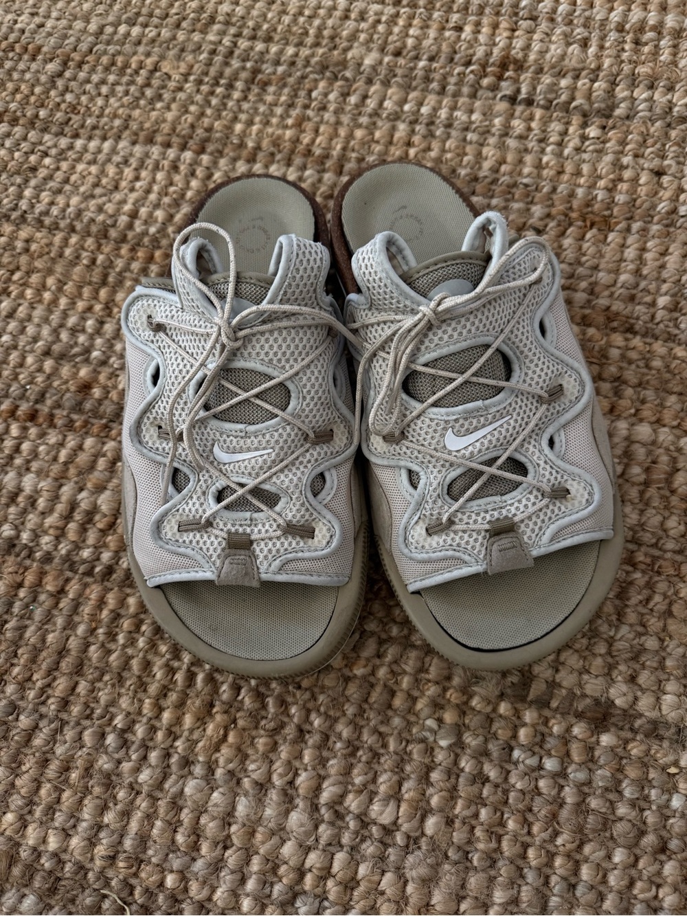 Nike Beige Mesh Lace-Up Slide Sandals